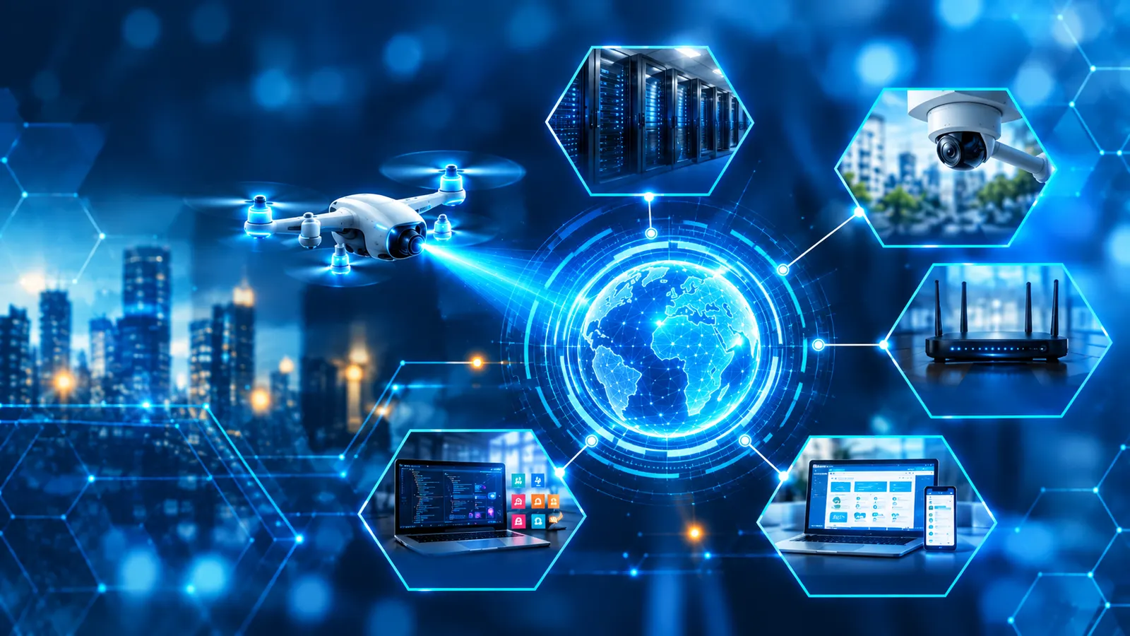 Technology Insight for a Smarter Tomorrow — IT infrastructure, CCTV, internet, web applications and software connected together